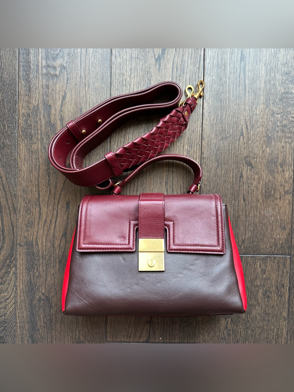 Bottega Veneta Piazza Top Handle Bag Burgundy Red Leather Satchel